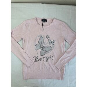 S. Christina Pink 100% Cashmere Rhinestone Pearl Butterfly‎ Sweater S/M Y2K
